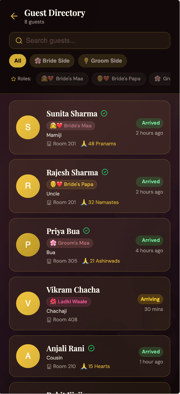 FeelLive Indian wedding guest directory